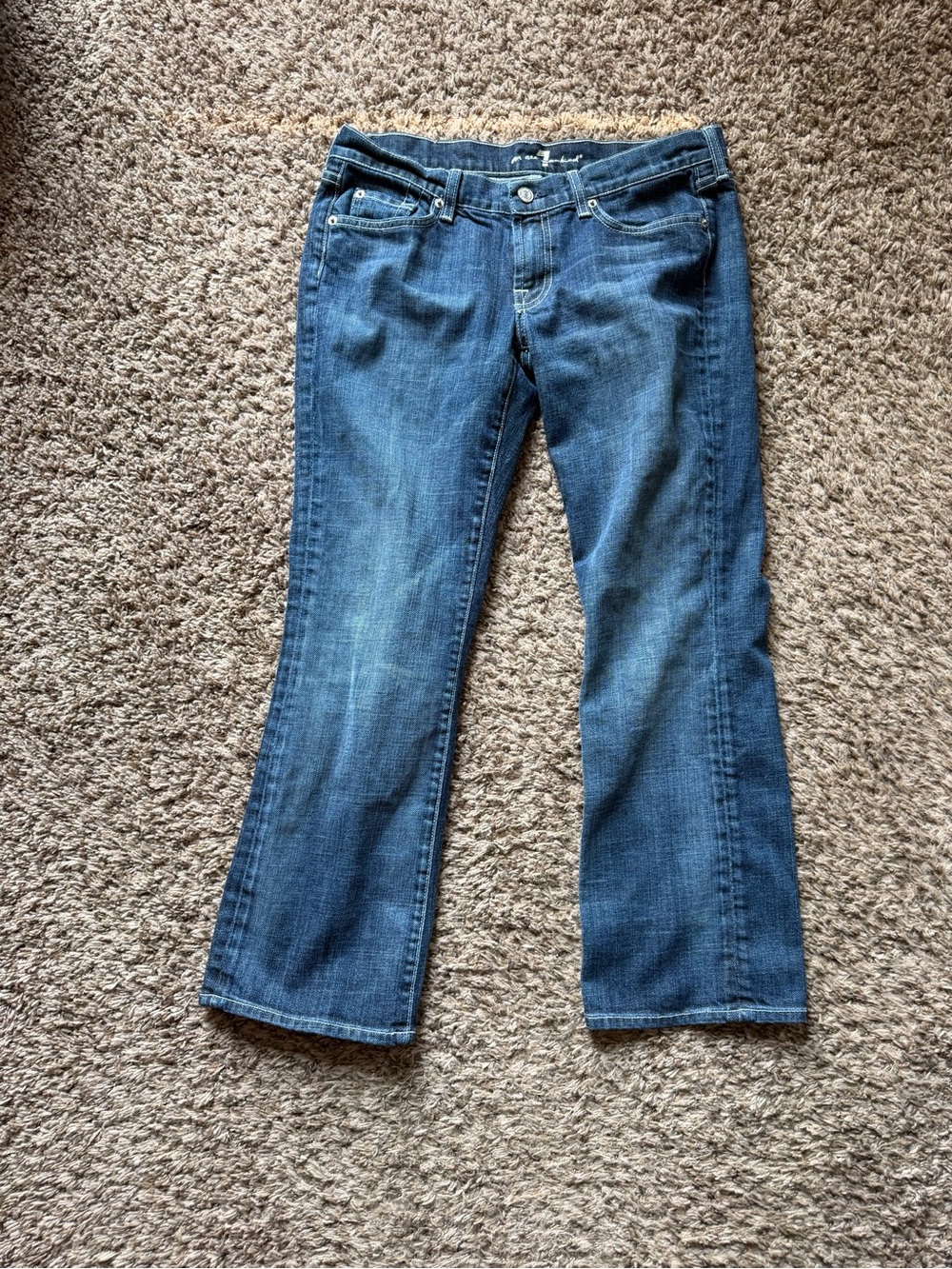 7 For All Mankind Bootcut Jeans Floral Patch Size 30 Low Mid Rise Blue
